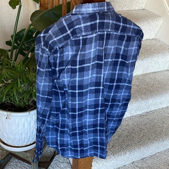 Joseph Abbound Men's Blue Plaid Linen Button Down Shirt - Picture 4 of 6